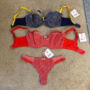 NWT Cleo by Panache Minnie Balconette Bras 34F and Thong M - set of 3
